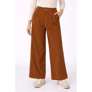 Cider Dress Pants Womens XL Brown Corduroy Pleated‎ Wide Leg Slash Pocket NWT